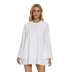 Round Neck Long Sleeve Bohemian Style Chiffon Mini Dress