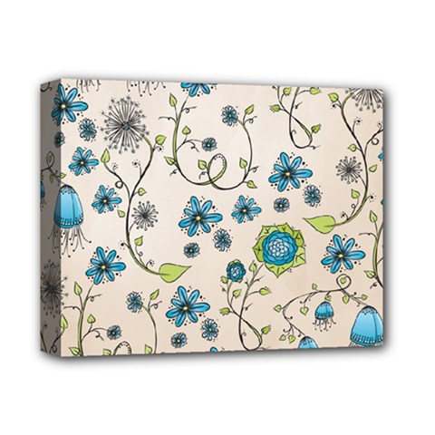 Whimsical Flowers Blue Deluxe Canvas 14  X 11  (framed) by Zandiepants