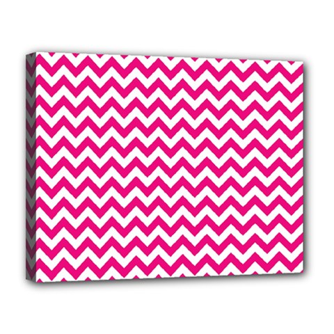 Hot Pink And White Zigzag Canvas 14  X 11  (framed) by Zandiepants