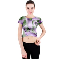 Lilies Collage Art In Green And Violet Colors Crew Neck Crop Top by dflcprintsclothing