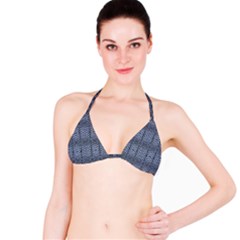 Futuristic Grid Pattern Design Print In Blue Tones Bikini Top by dflcprintsclothing