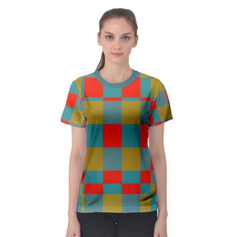 Squares In Retro Colors Women s Sport Mesh Tee by LalyLauraFLM