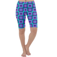 Blue Purple Squares Pattern Cropped Leggings  by LalyLauraFLM