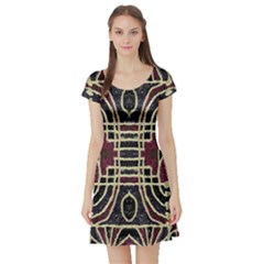 Tribal Style Ornate Grunge Pattern  Short Sleeved Skater Dress by dflcprintsclothing