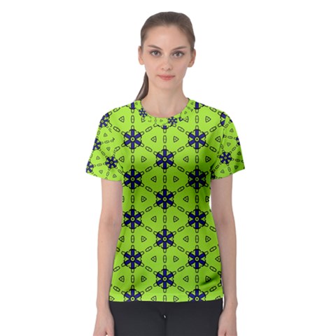 Blue Flowers Pattern Women s Sport Mesh Tee by LalyLauraFLM