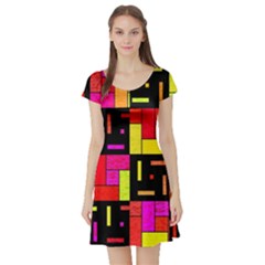 Squares And Rectangles Short Sleeved Skater Dress by LalyLauraFLM