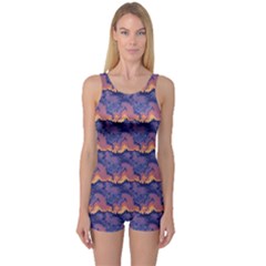 Pink Blue Waves Pattern Women s Boyleg Swimsuit by LalyLauraFLM