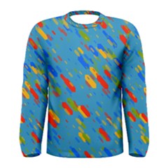 Colorful Shapes On A Blue Background Men  Long Sleeve T-shirt by LalyLauraFLM