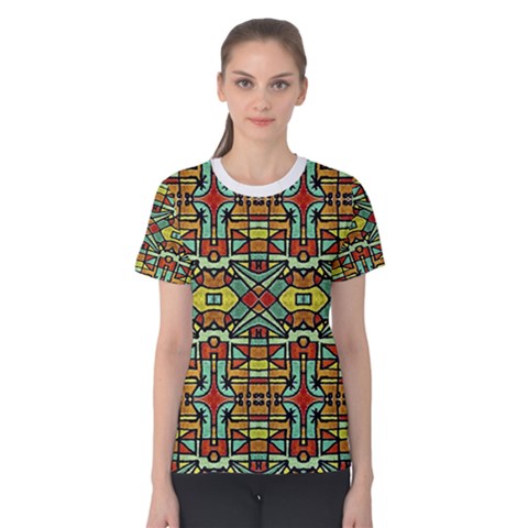 Colorful Tribal Geometric Pattern Women s Cotton Tee by dflcprintsclothing