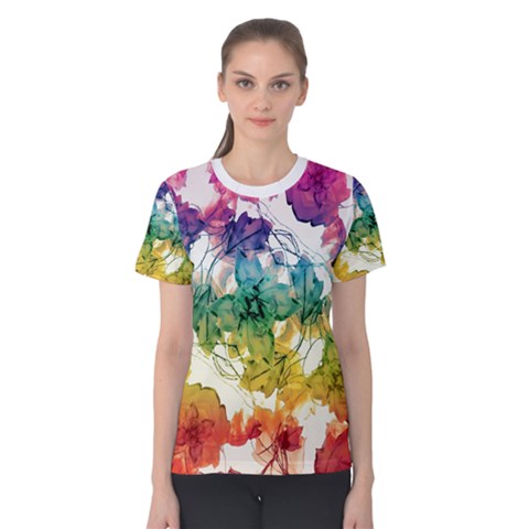 Multicolored Floral Swirls Decorative H Women s Cotton Tee by dflcprintsclothing