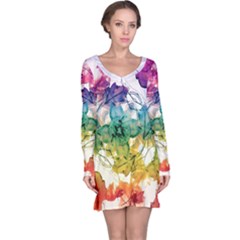 Multicolored Floral Swirls Decorative H Long Sleeve Nightdress by dflcprintsclothing