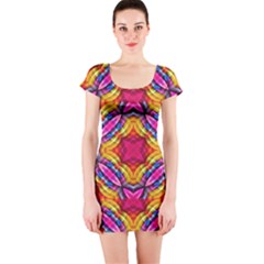 Multicolored Abstract Print Short Sleeve Bodycon Dress by dflcprintsclothing