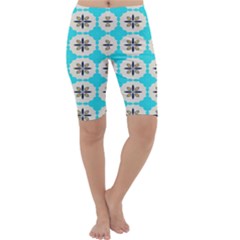 Floral Pattern On A Blue Background Cropped Leggings  by LalyLauraFLM