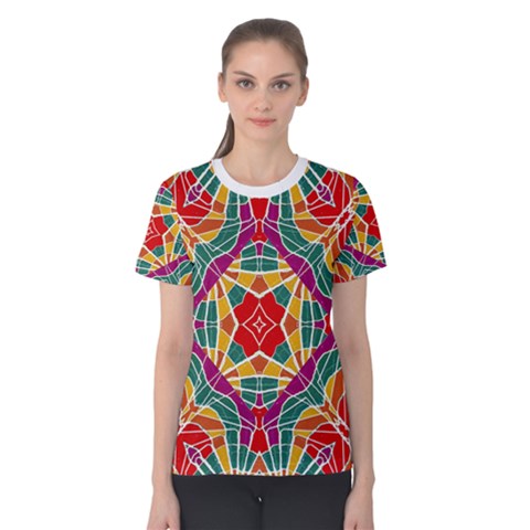 Multicolor Geometric Print Women s Cotton Tee by dflcprintsclothing