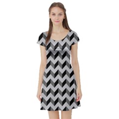 Modern Retro Chevron Patchwork Pattern  Short Sleeve Skater Dress by GardenOfOphir