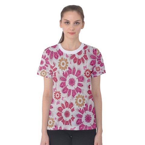 Floral Print Collage Pink Pink Women s Cotton Tee by dflcprintsclothing