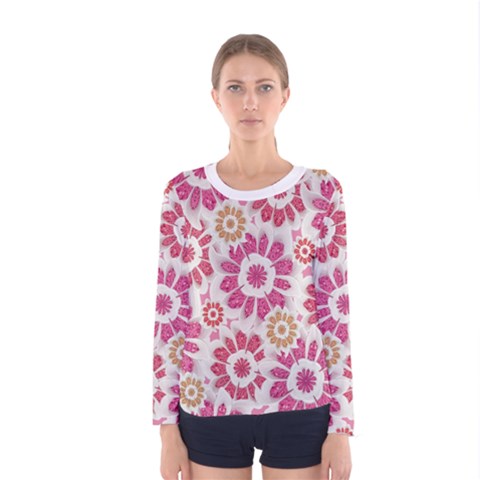 Floral Print Collage Pink Pink Long Sleeve T-shirt (women) by dflcprintsclothing