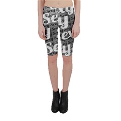 Typographic Collage Pattern Cropped Leggings  by dflcprintsclothing