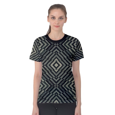 Geometric Futuristic Grunge Print Women s Cotton Tee by dflcprintsclothing