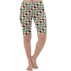 Brown Green Rectangles Pattern Cropped Leggings by LalyLauraFLM
