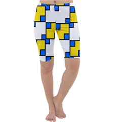 Yellow And Blue Squares Pattern  Cropped Leggings by LalyLauraFLM
