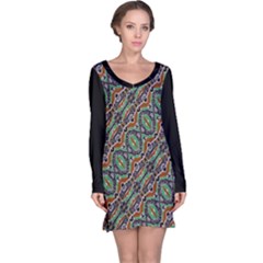 Colorful Tribal Geometric Print Long Sleeve Nightdress by dflcprintsclothing