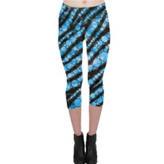 Bright Blue Tiger Bling Pattern  Capri Leggings  by OCDesignss