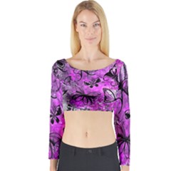 Butterfly Graffiti Long Sleeve Crop Top (tight Fit) by ArtistRoseanneJones