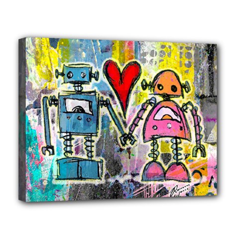 Graffiti Pop Robot Love Canvas 14  X 11  (framed) by ArtistRoseanneJones
