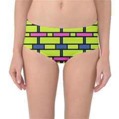 Pink Green Blue Rectangles Pattern Mid-waist Bikini Bottoms by LalyLauraFLM