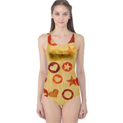Shapes On Vintage Paper Women s One Piece Swimsuit by LalyLauraFLM