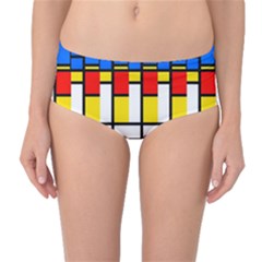 Colorful Rectangles Pattern Mid-waist Bikini Bottoms by LalyLauraFLM