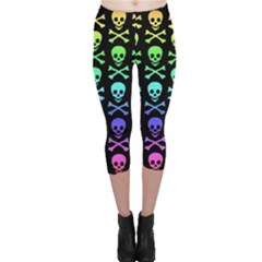 Rainbow Skull And Crossbones Pattern Capri Leggings  by ArtistRoseanneJones
