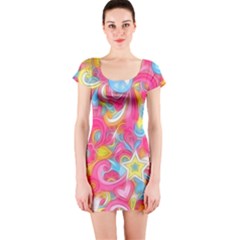 Hippy Peace Swirls Short Sleeve Bodycon Dress by KirstenStar