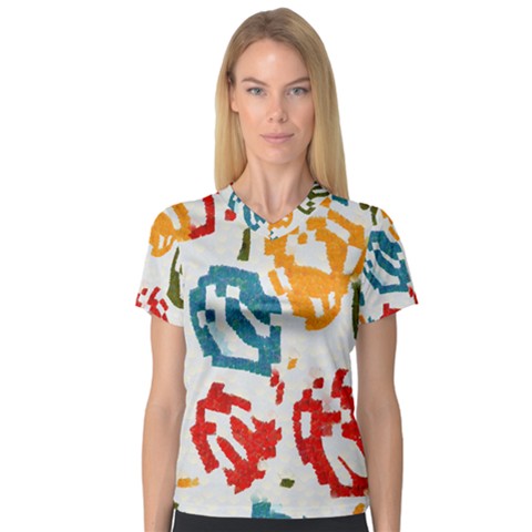 Colorful Paint Stokes Women s V-neck Sport Mesh Tee by LalyLauraFLM