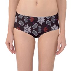 Floral Pattern On A Brown Background Mid-waist Bikini Bottoms by LalyLauraFLM