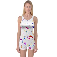 Multicolor Splatter Abstract Print One Piece Boyleg Swimsuit by dflcprintsclothing