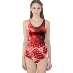 Red Fractal Lace One Piece Swimsuit by KirstenStar