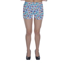 Blue Colorful Cats Silhouettes Pattern Skinny Shorts by Contest580383