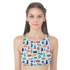 Blue Colorful Cats Silhouettes Pattern Tank Bikini Top by Contest580383