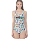 Blue Colorful Cats Silhouettes Pattern Women s One Piece Swimsuits View1