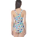 Blue Colorful Cats Silhouettes Pattern Women s One Piece Swimsuits View2