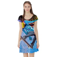 Skateboarding On Water Short Sleeve Skater Dresses by icarusismartdesigns