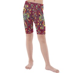 Colorful Oriental Floral Motif Print Kid s Mid Length Swim Shorts by dflcprints