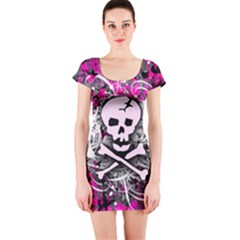 Pink Skull Splatter Short Sleeve Bodycon Dresses by ArtistRoseanneJones