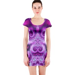 Purple Ecstasy Fractal Short Sleeve Bodycon Dress by KirstenStarFashion