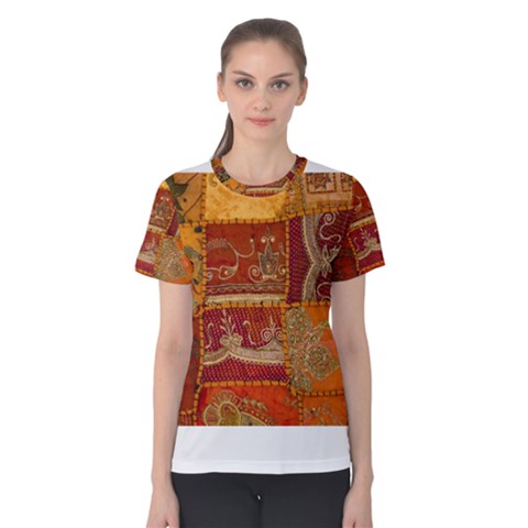 India Print Realism Fabric Art Women s Cotton Tees by TheWowFactor