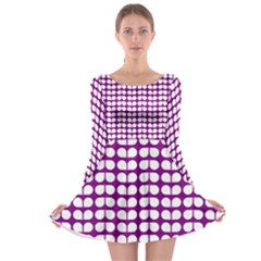 Purple And White Leaf Pattern Long Sleeve Skater Dress by GardenOfOphir