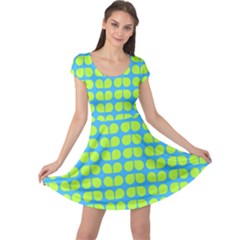 Blue Lime Leaf Pattern Cap Sleeve Dresses by GardenOfOphir