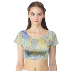 Abstract Earth Tones With Blue  Short Sleeve Crop Top by digitaldivadesigns